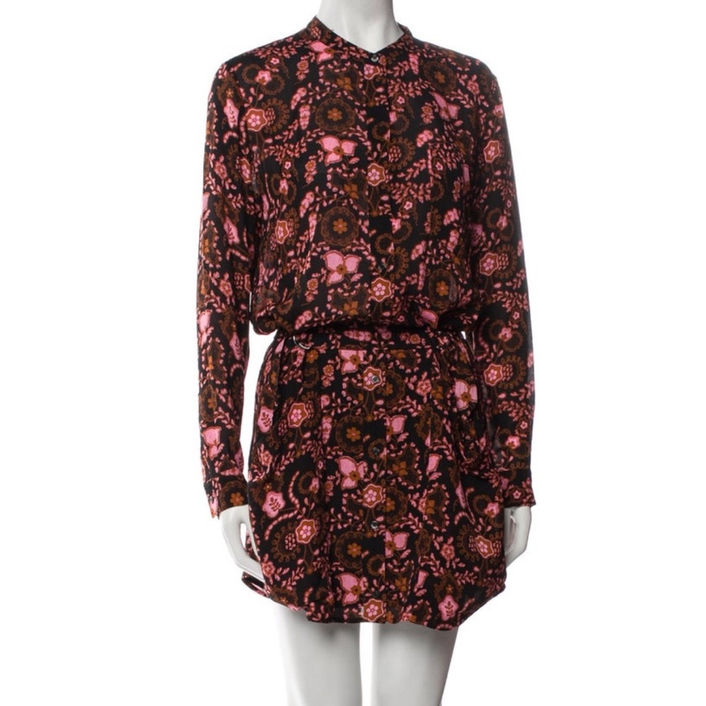 A.L.C. Sacha Long Sleeve Silk Floral Mini Dress Size 10 – Pink/Orange